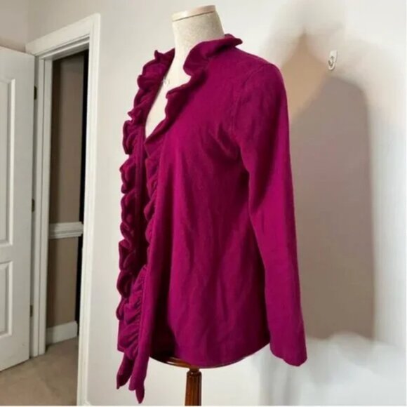 Jones New York Cashmere Ruffle Open Front Cardigan Fuschia Colored Size Medium - Picture 4 of 8